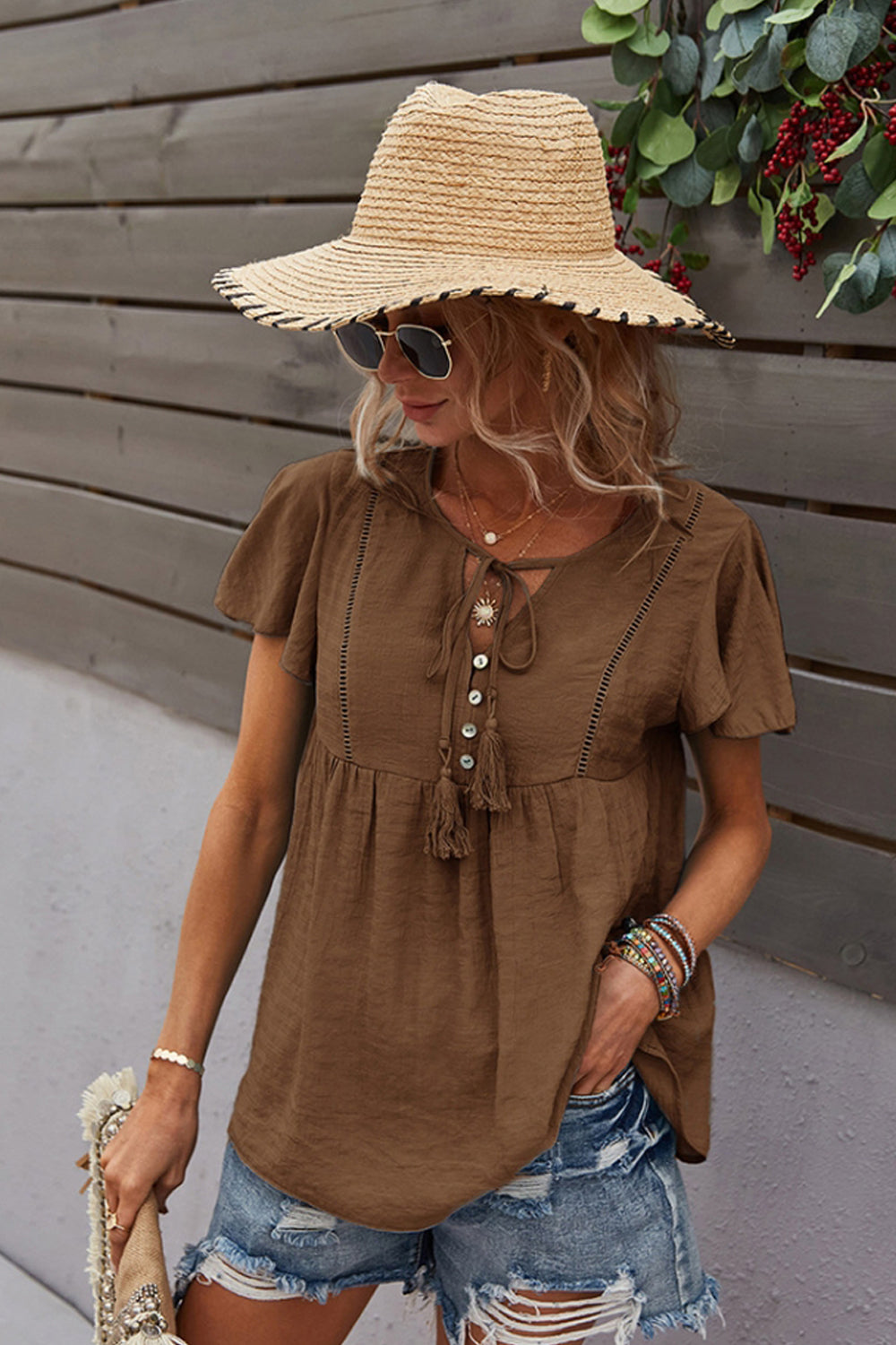 Tie Solid Color T-Shirt