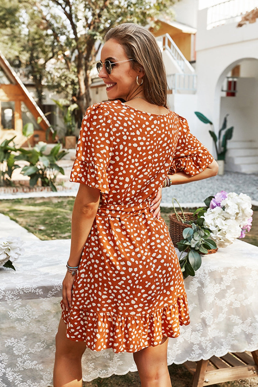 Leopard Print Short-Sleeved A-Line Dress