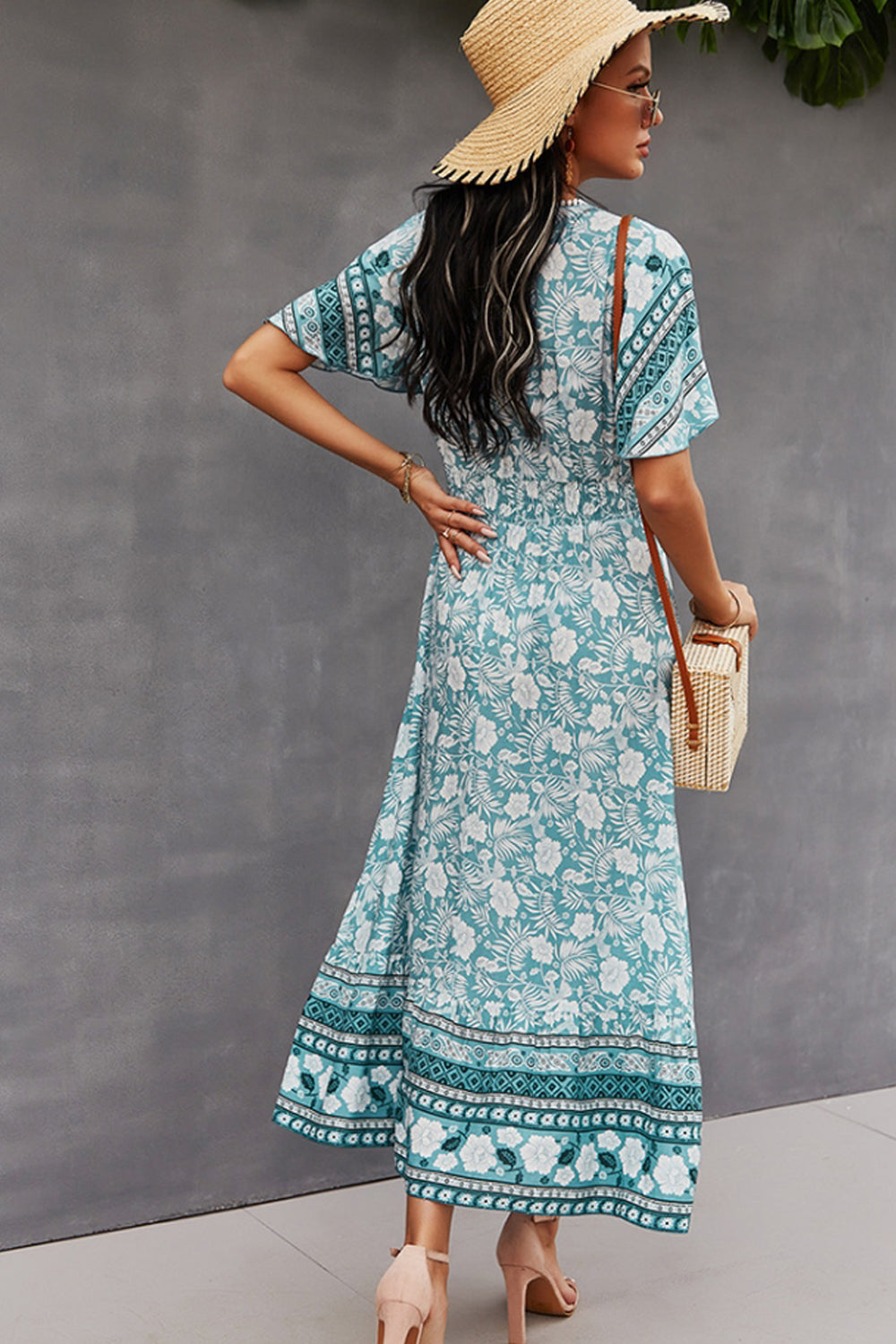 V-Neck Tie Bohemian Dress