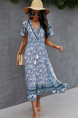 V-Neck Tie Bohemian Dress