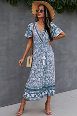 V-Neck Tie Bohemian Dress