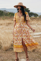 Slit Printed Big Swing Dress