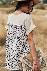 Short-Sleeved Leopard-Print Patchwork Shirt