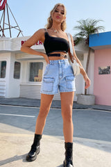 Pocket High Waist Denim Straight Shorts