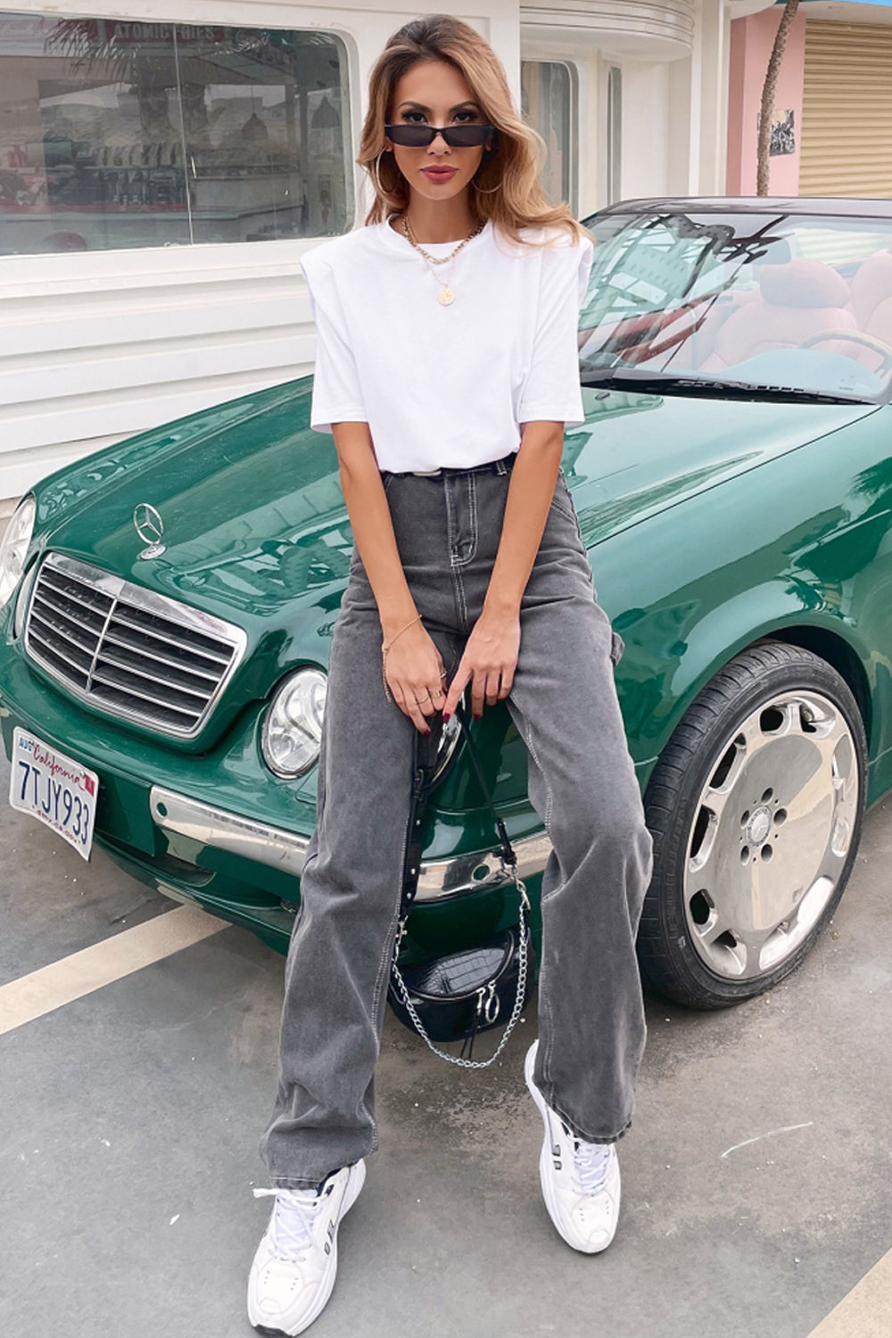 Casual Round Neck Solid Color T-Shirt