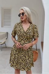 Leopard Print Wrap Chest Short Dress