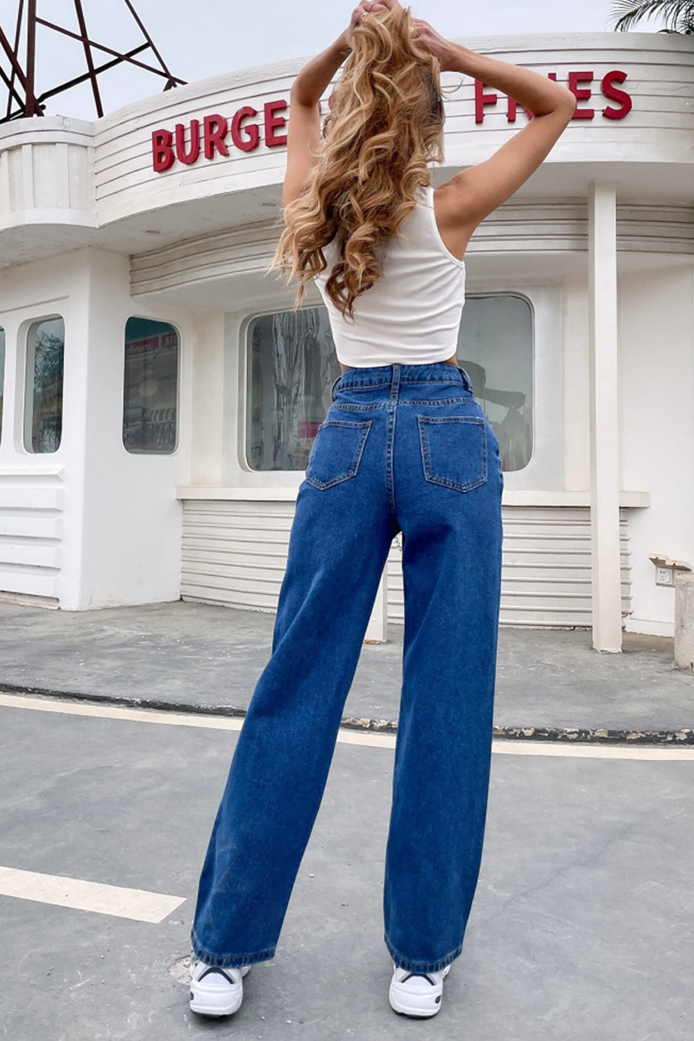 Loose High Waist Chain Straight Trousers