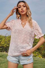 Ruffle V-Neck Short-Sleeved Shirt