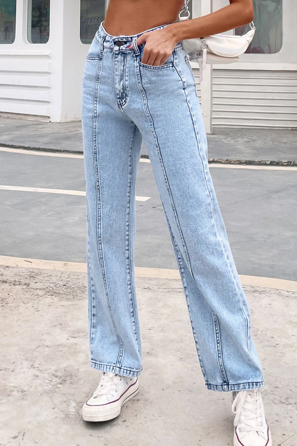 High-Waisted Straight-Leg Denim Jeans