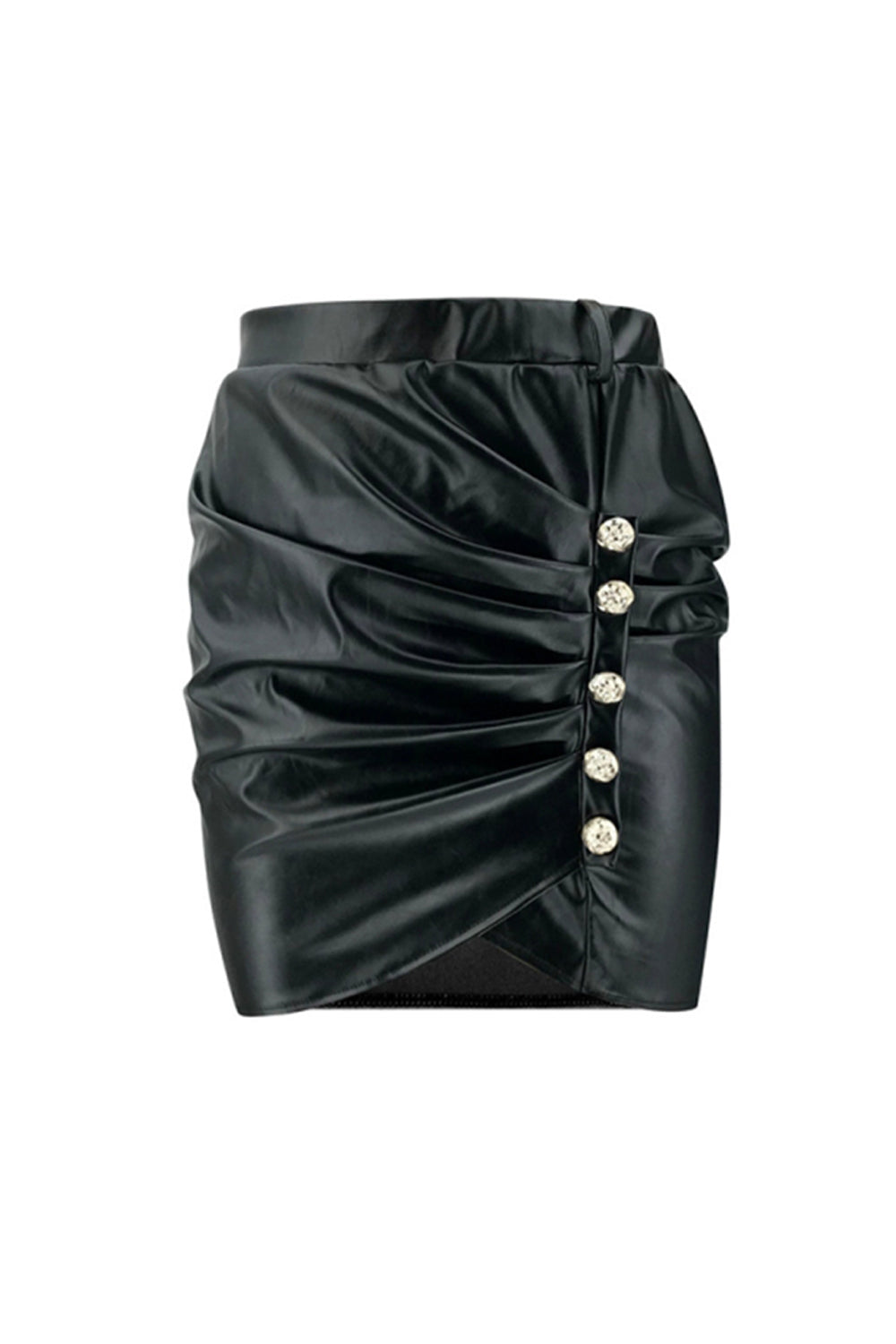 Pleated Cross Cut Leather Skirt