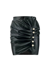 Pleated Cross Cut Leather Skirt