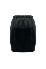 Pleated Cross Cut Leather Skirt