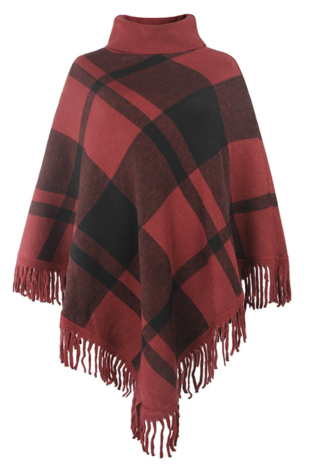 Plain High Neck Tassel Cloak Shawl