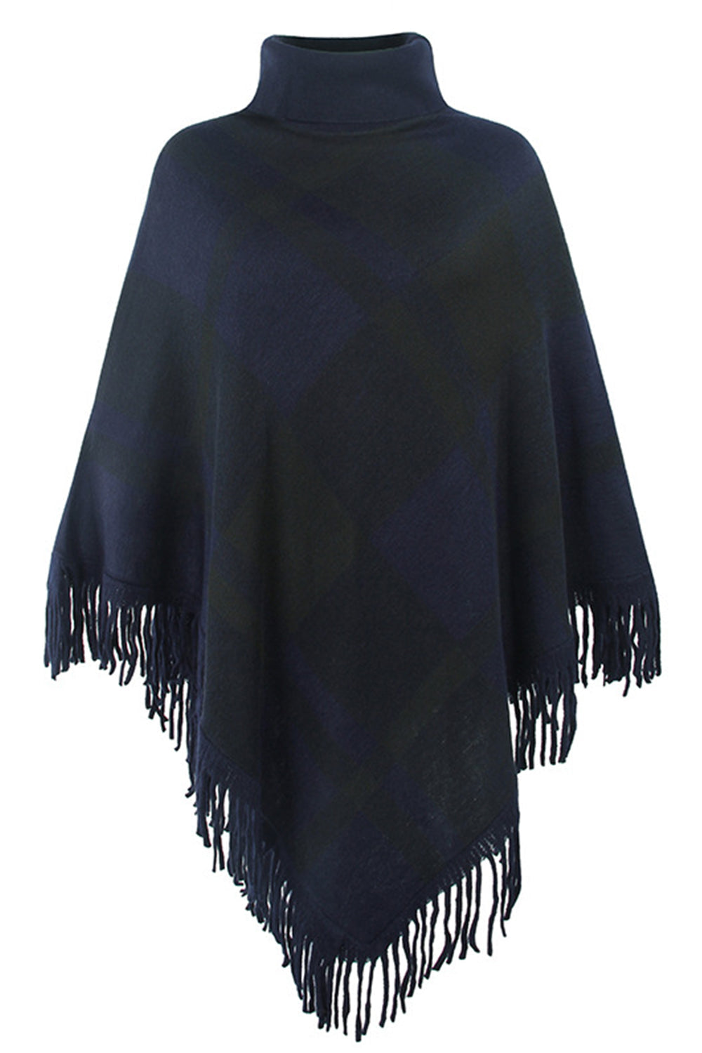 Plain High Neck Tassel Cloak Shawl