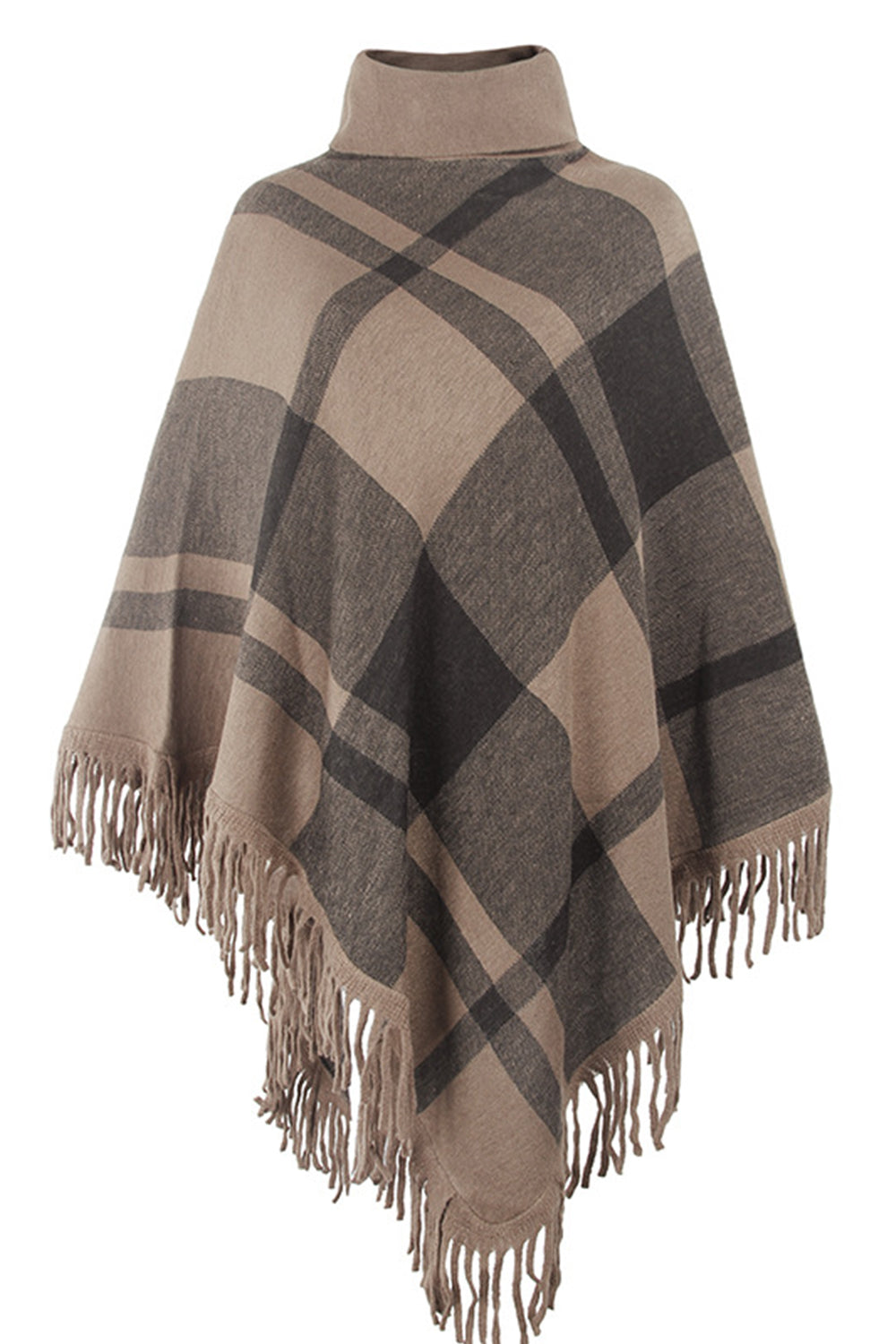 Plain High Neck Tassel Cloak Shawl