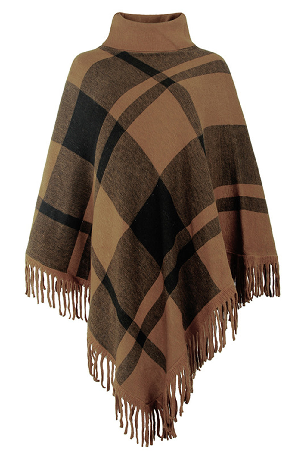 Plain High Neck Tassel Cloak Shawl