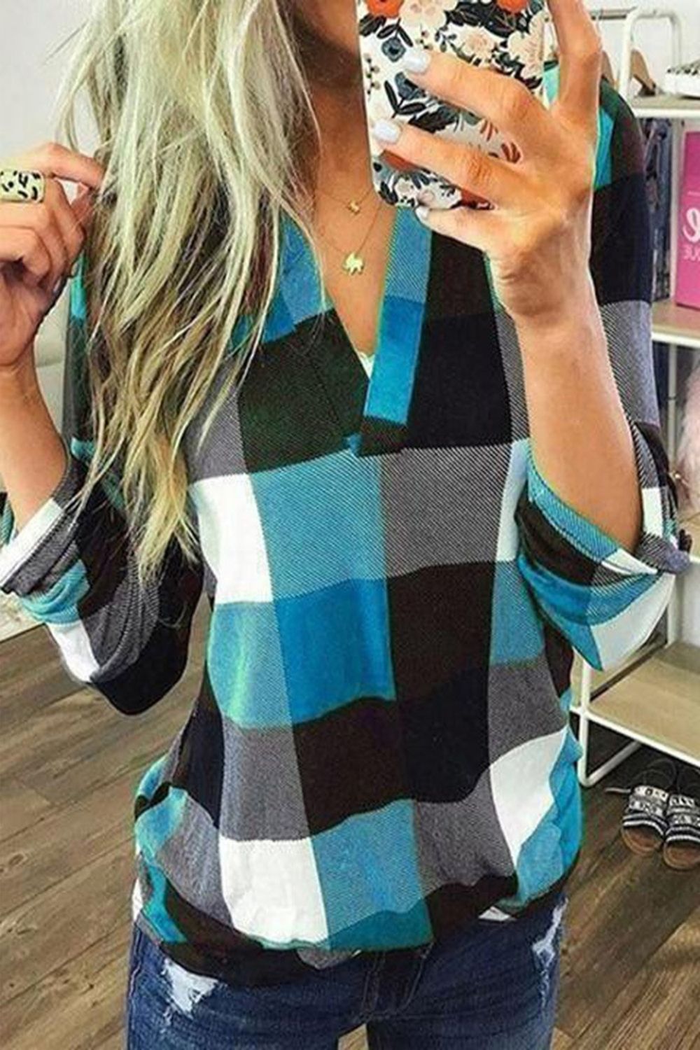 Plaid Loose Long Sleeve Pullover