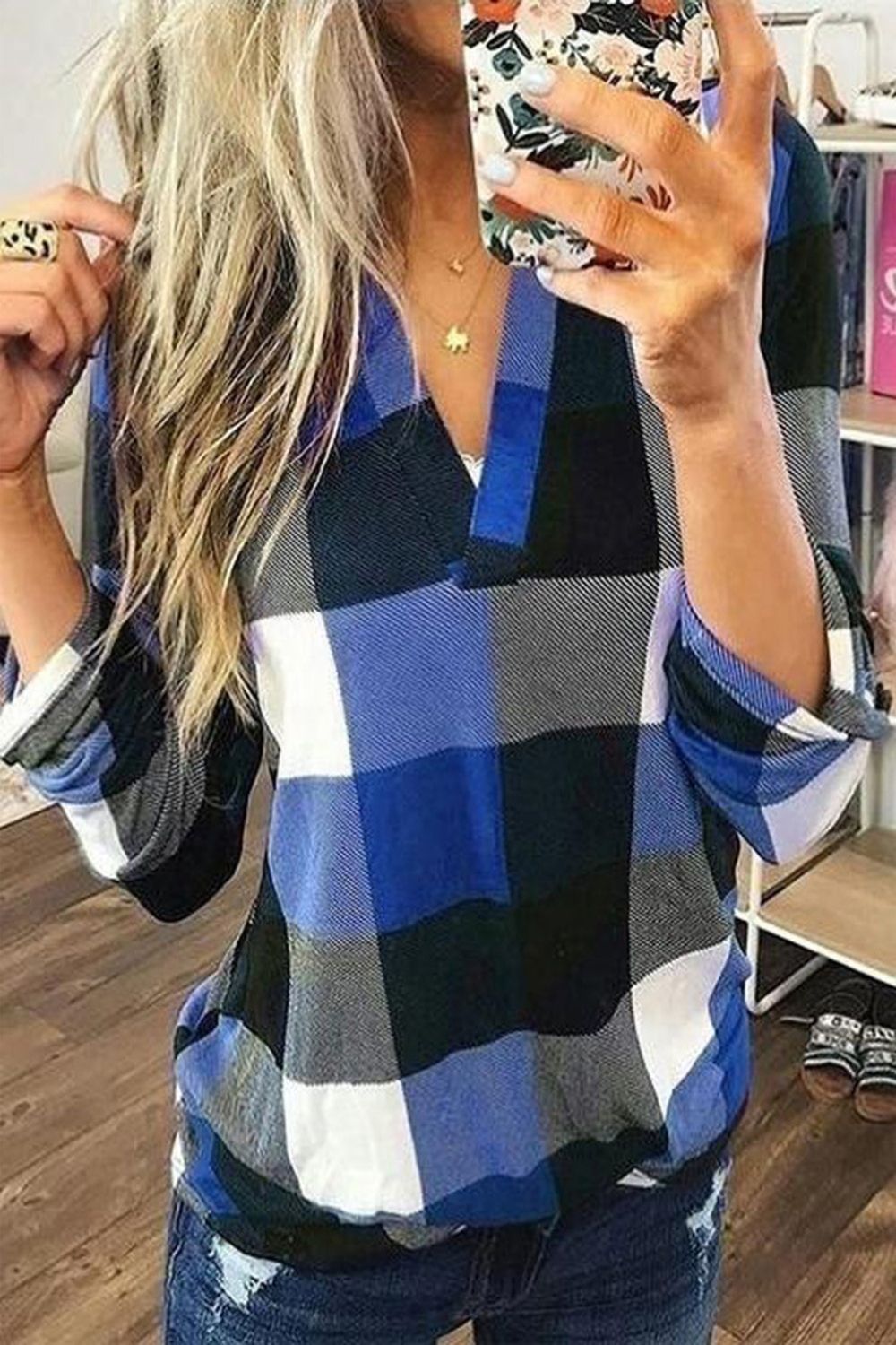 Plaid Loose Long Sleeve Pullover