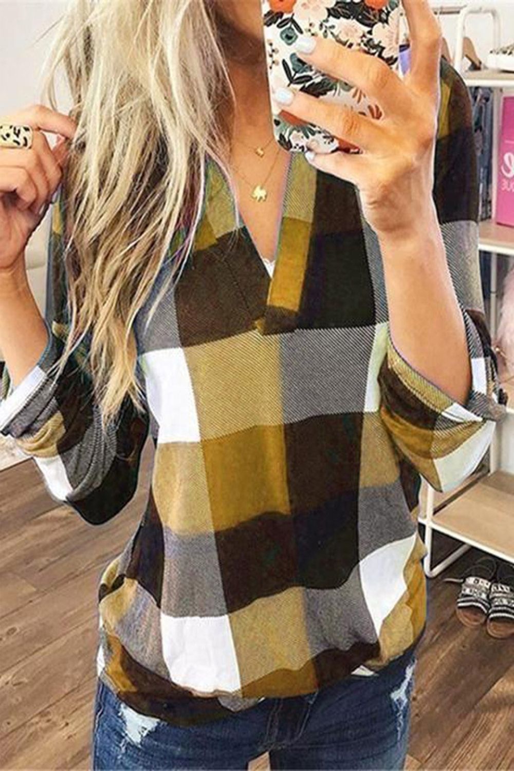 Plaid Loose Long Sleeve Pullover
