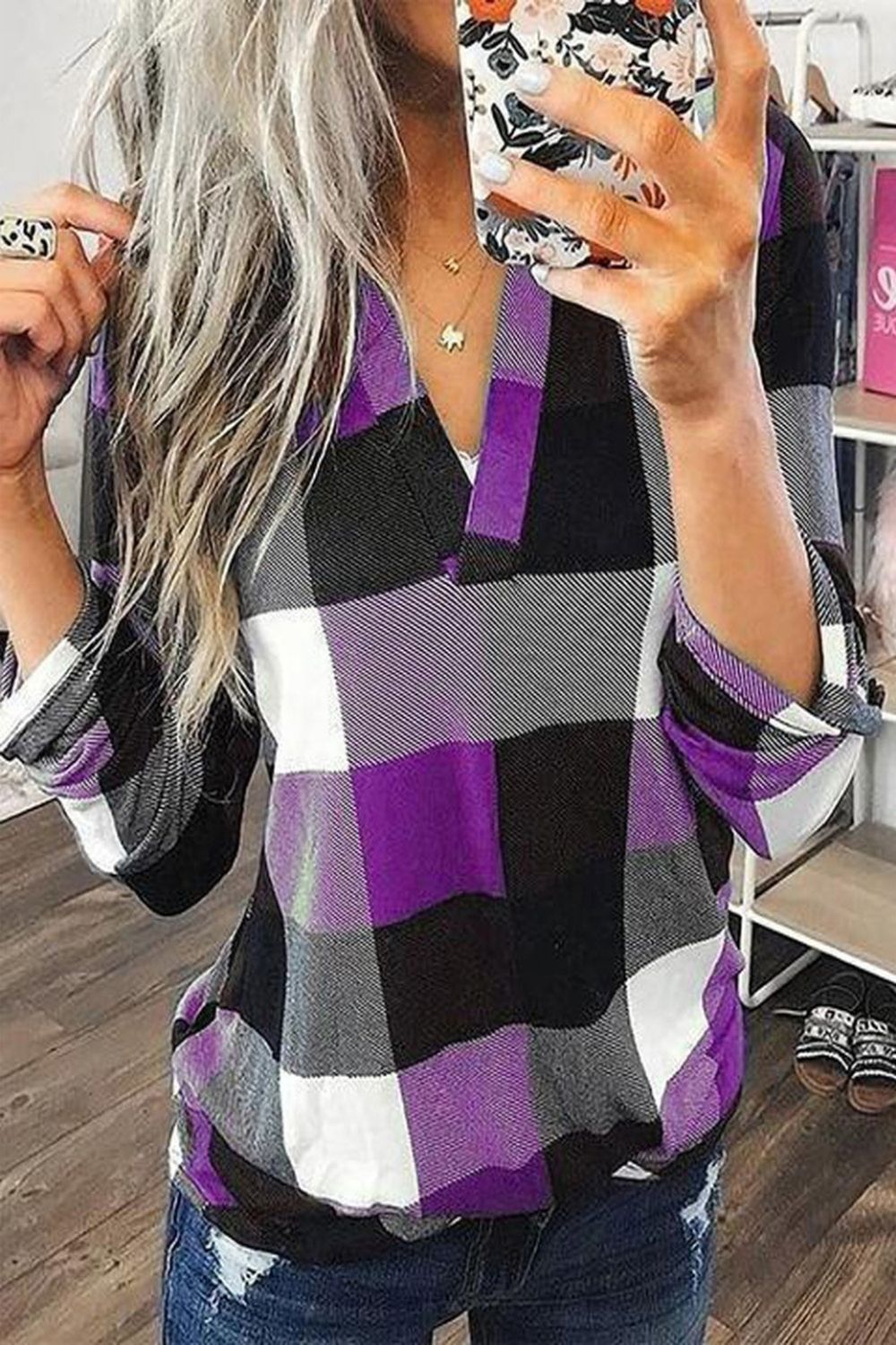 Plaid Loose Long Sleeve Pullover