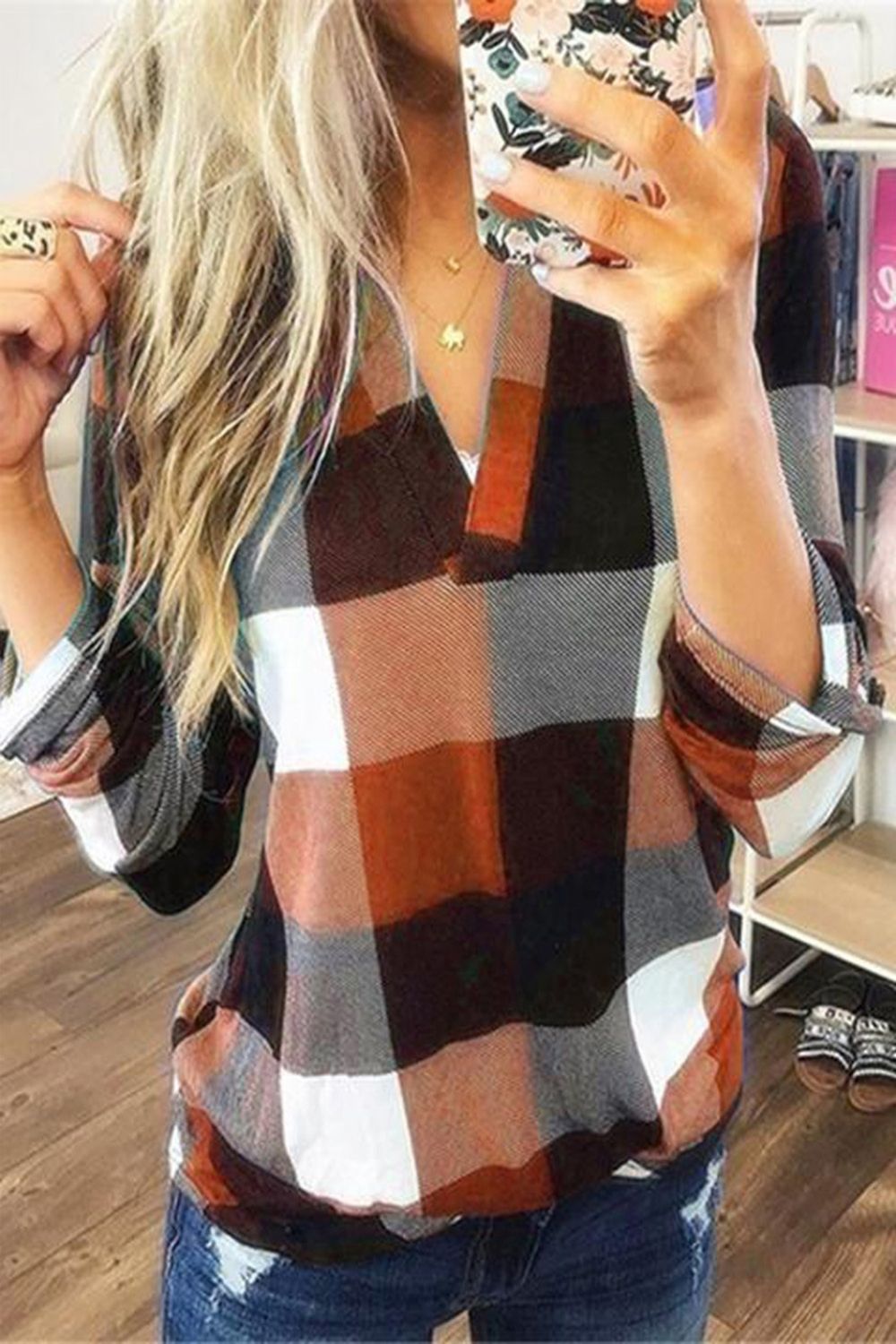 Plaid Loose Long Sleeve Pullover