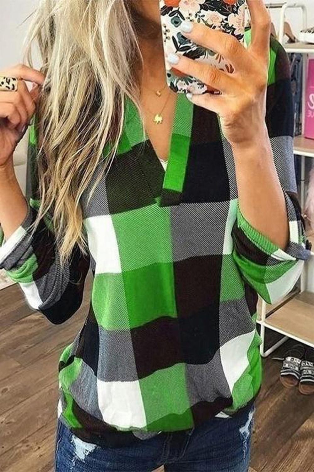 Plaid Loose Long Sleeve Pullover