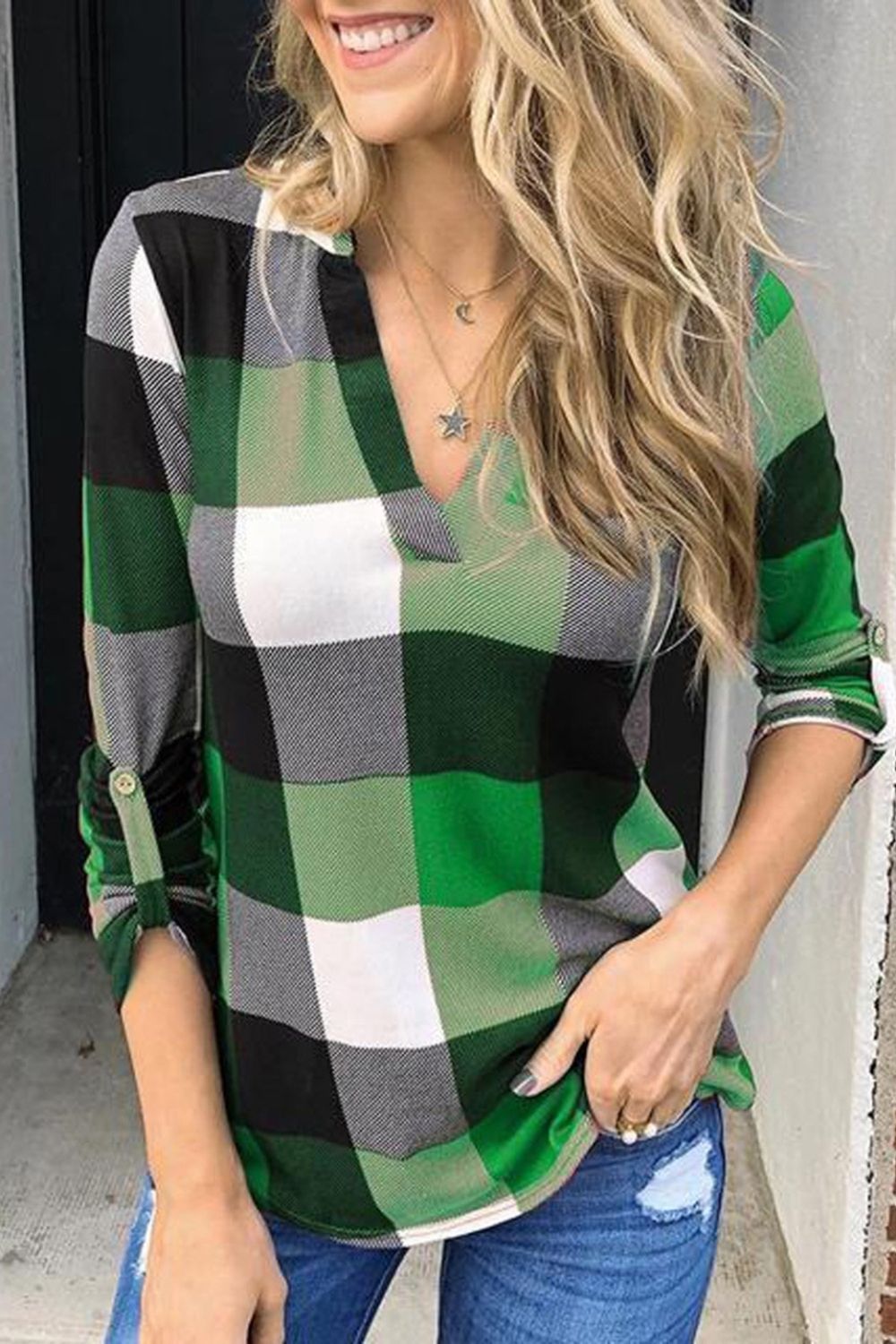 Plaid Loose Long Sleeve Pullover