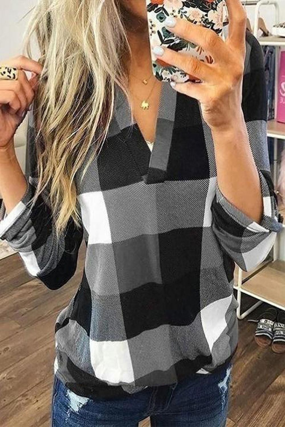 Plaid Loose Long Sleeve Pullover
