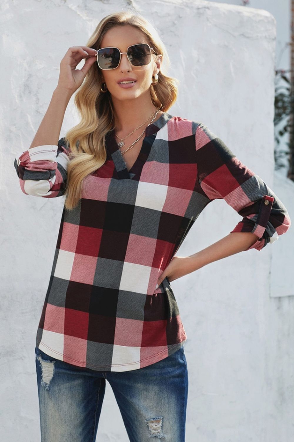 Plaid Loose Long Sleeve Pullover