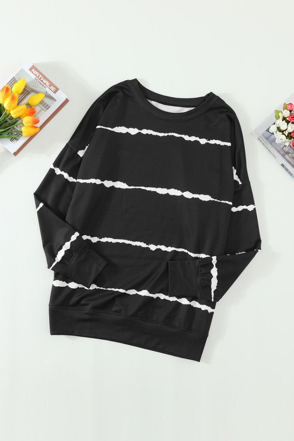 Hoodless Striped Printed Sweatshirt