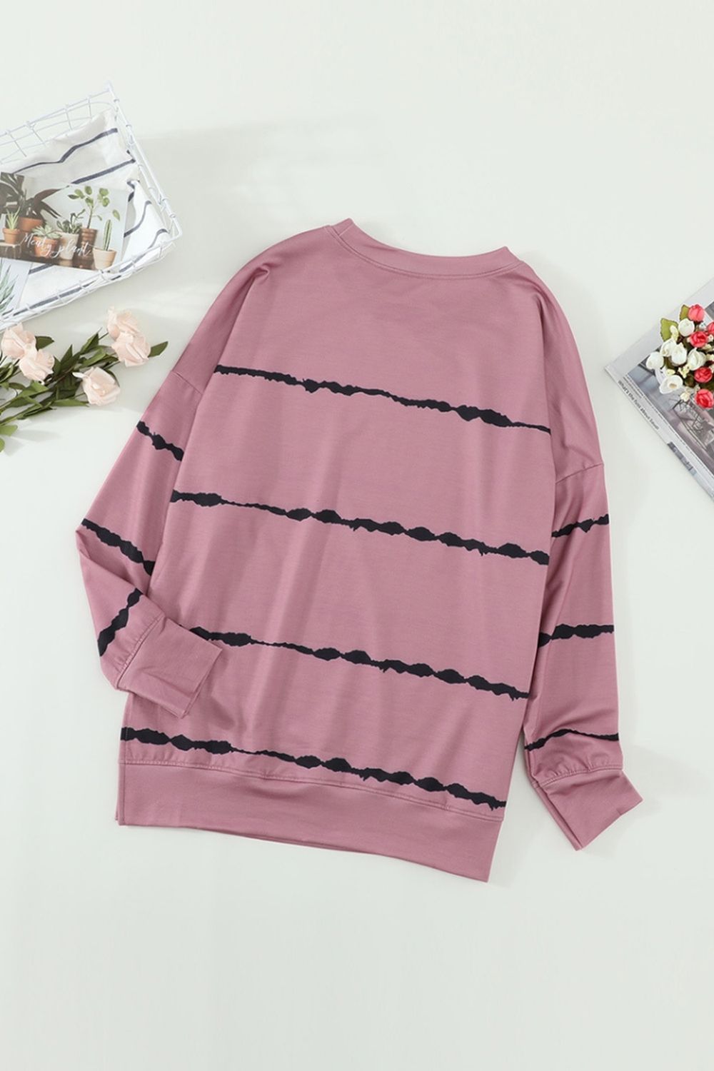 Hoodless Striped Printed Sweatshirt
