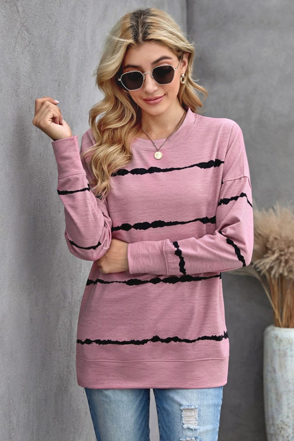 Hoodless Striped Printed Sweatshirt