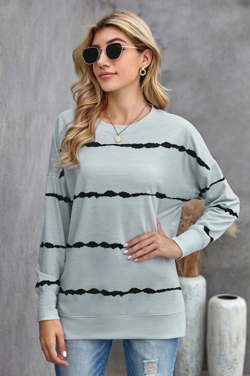 Hoodless Striped Printed Sweatshirt