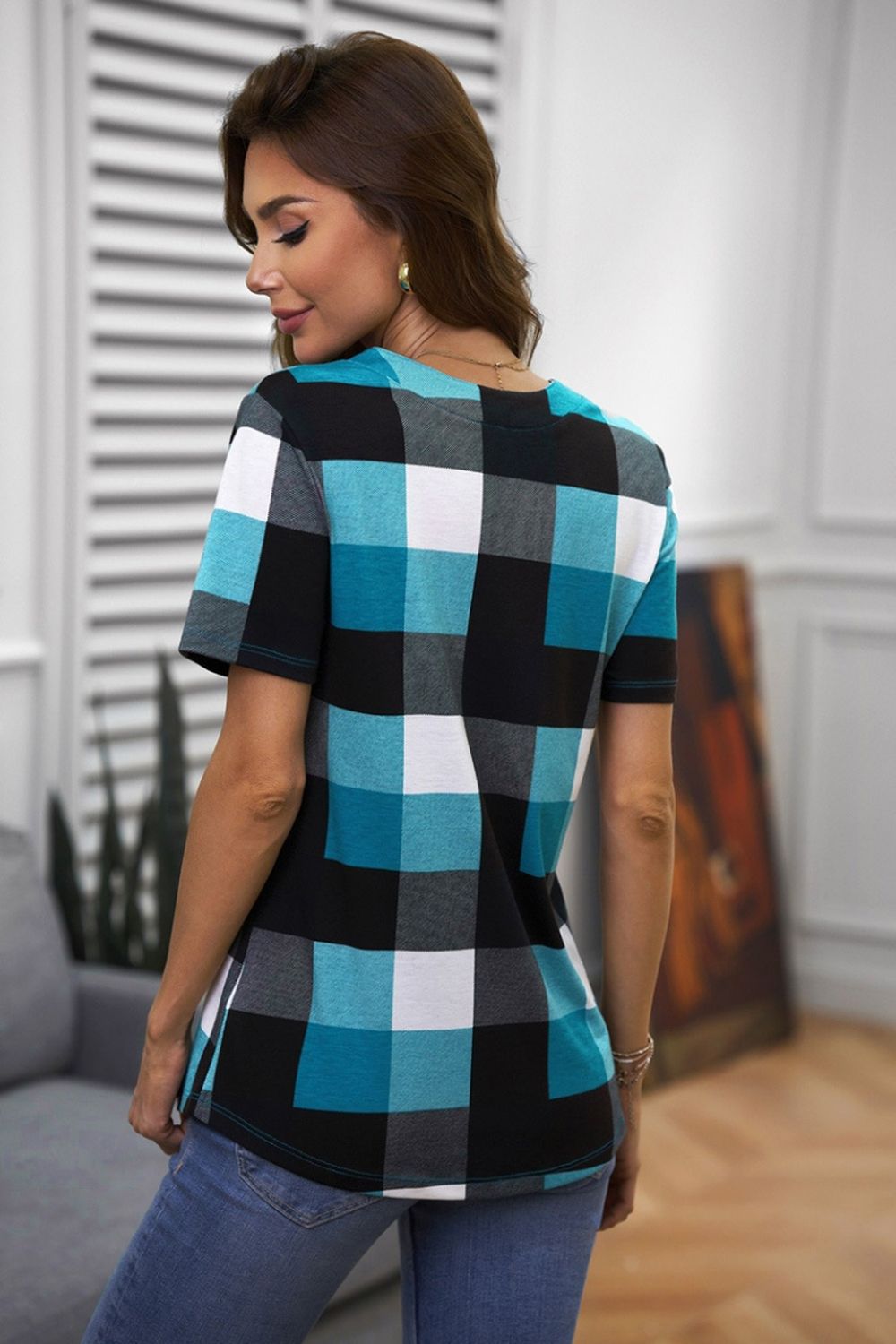 Plaid Print Short-Sleeved Shirt