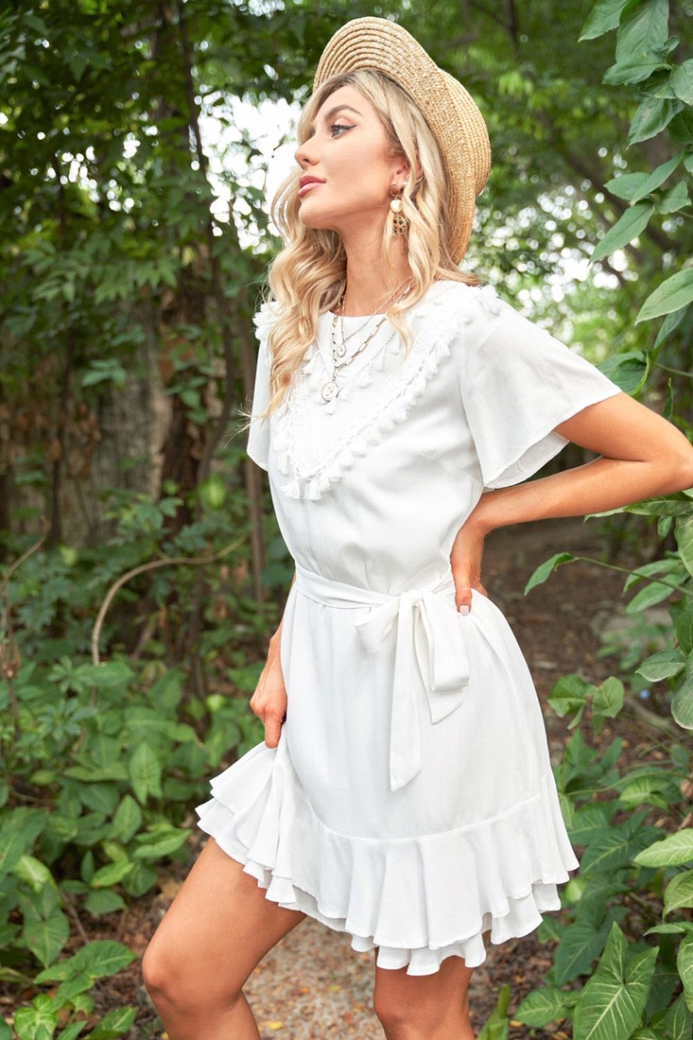 Ruffled Tie Tassel Dress