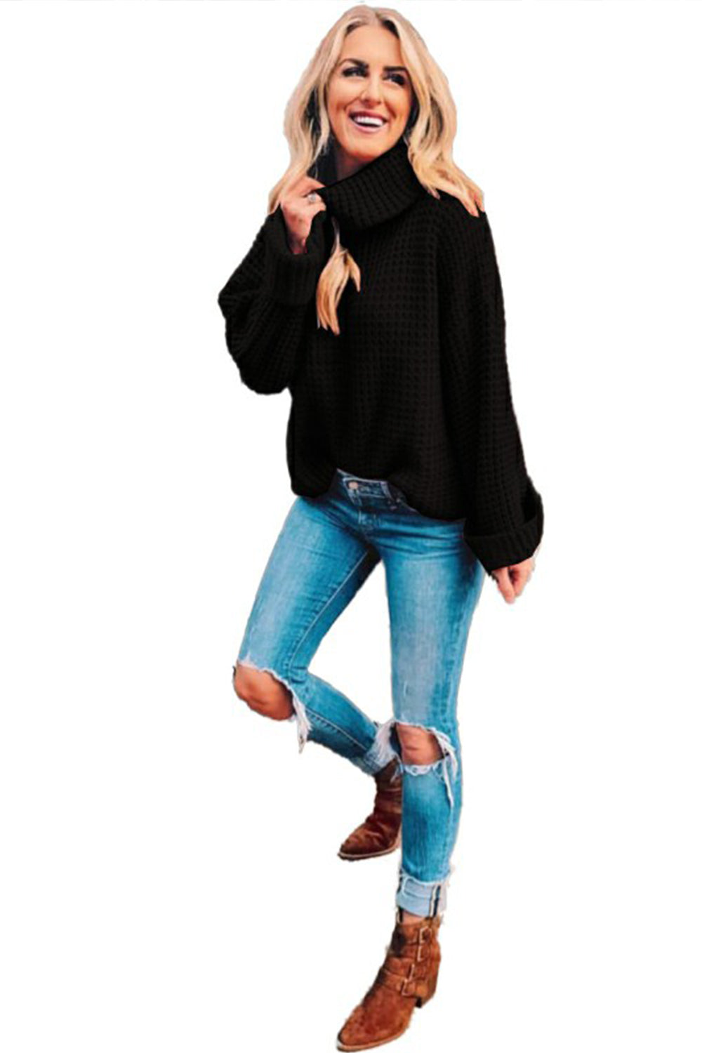 Loose Pure Color High Neck Sweater