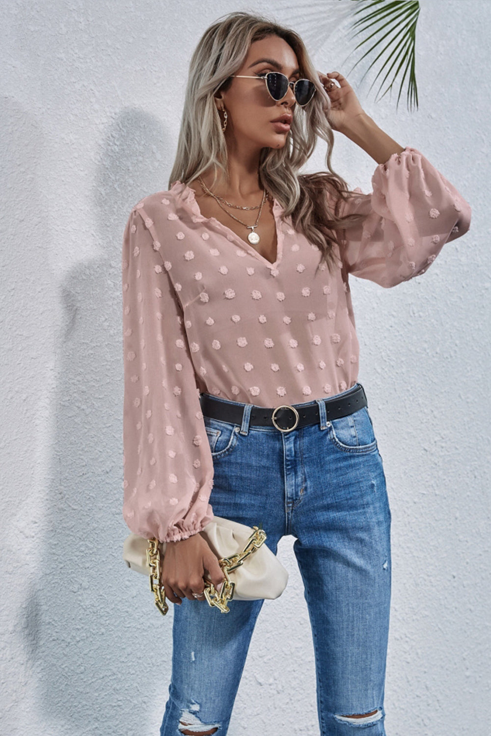Loose V-neck Embroidered Shirt