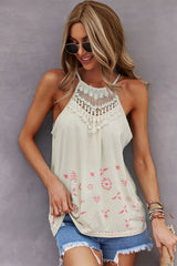 Halter Lace Patchwork T-shirt