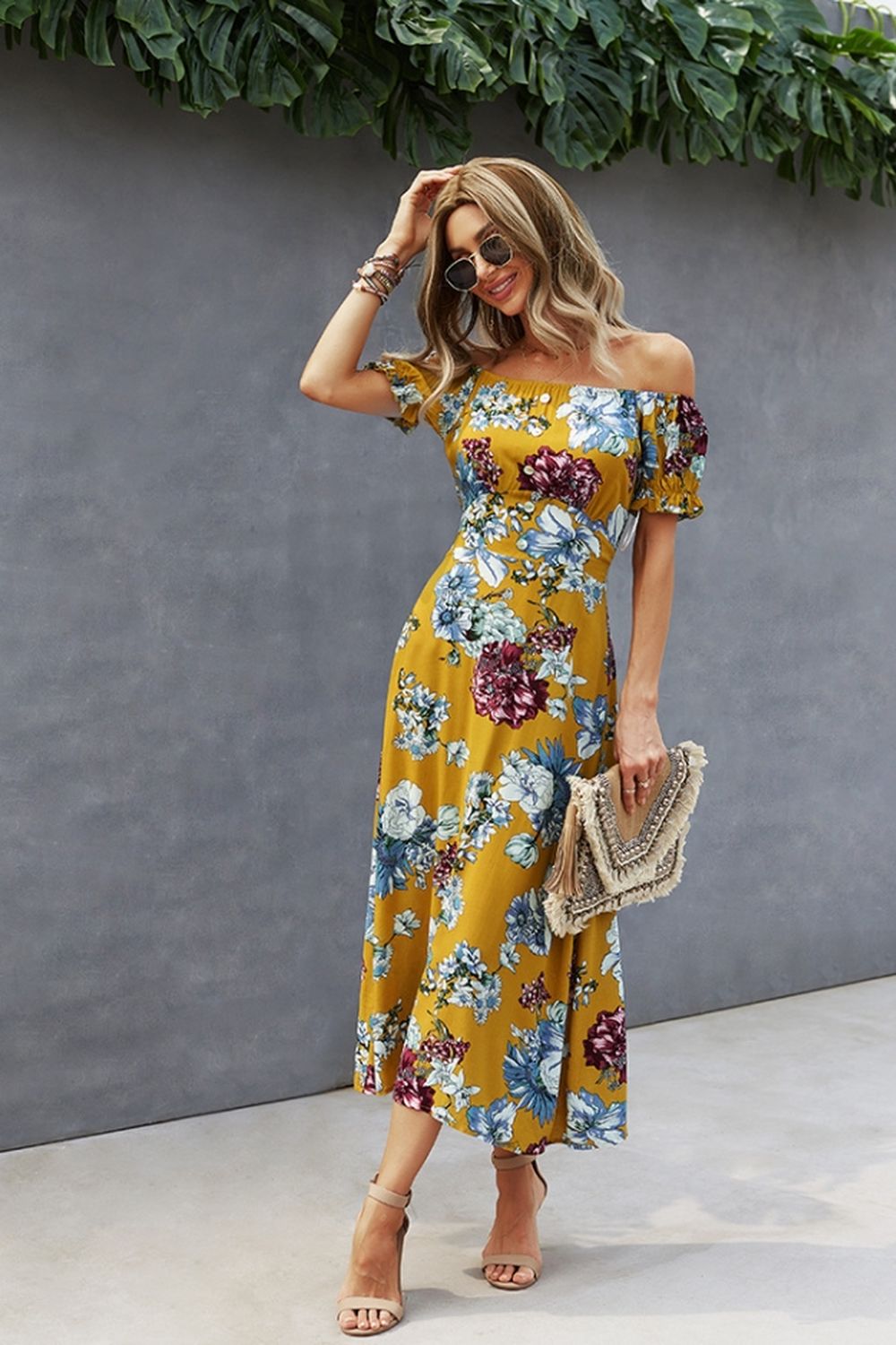 Off-Shoulder Print Big Swing Dress