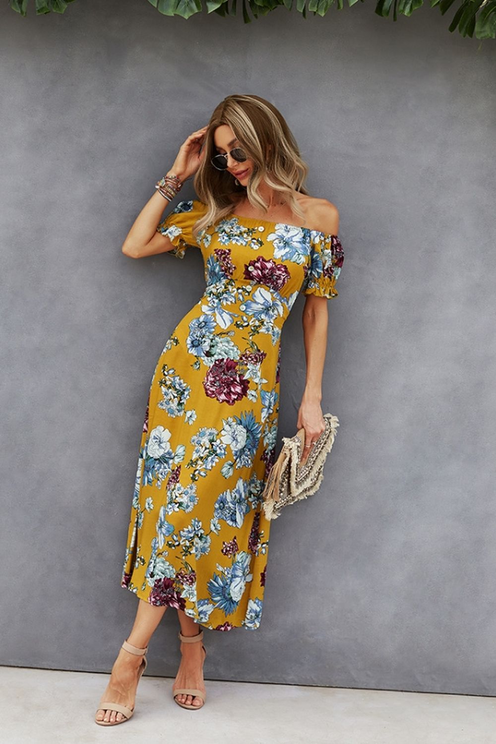 Off-Shoulder Print Big Swing Dress