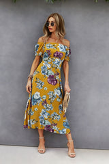 Off-Shoulder Print Big Swing Dress