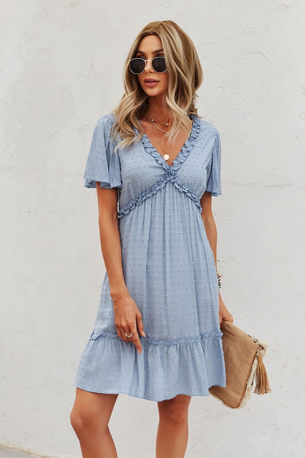 Short Sleeve Solid Color Dress