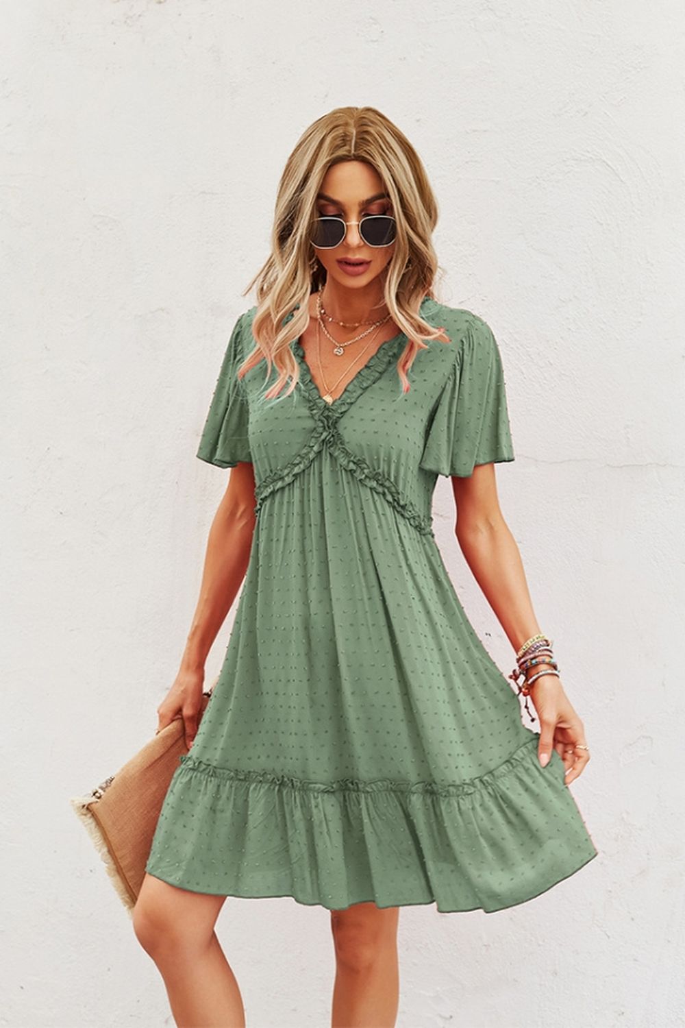 Short Sleeve Solid Color Dress