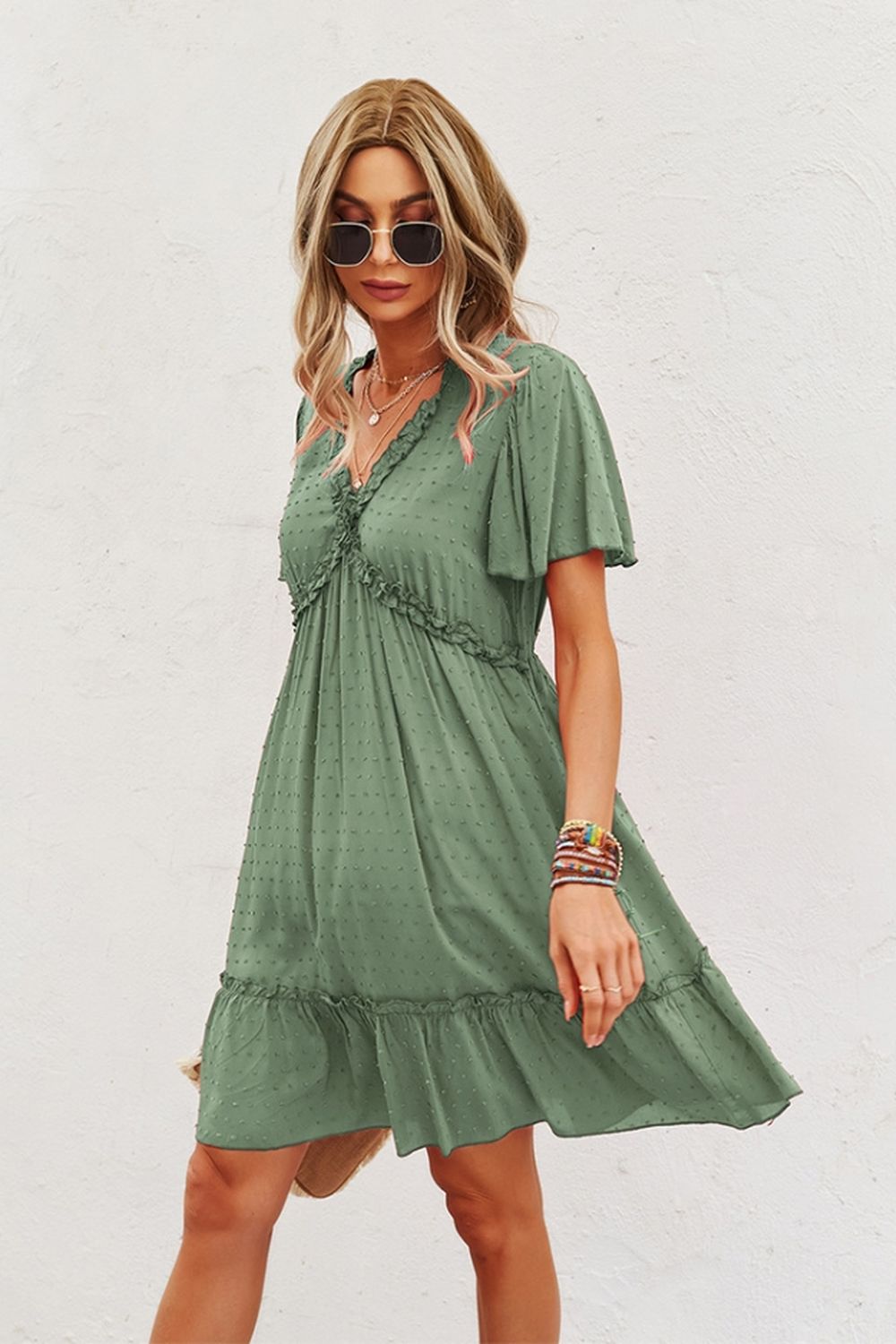 Short Sleeve Solid Color Dress