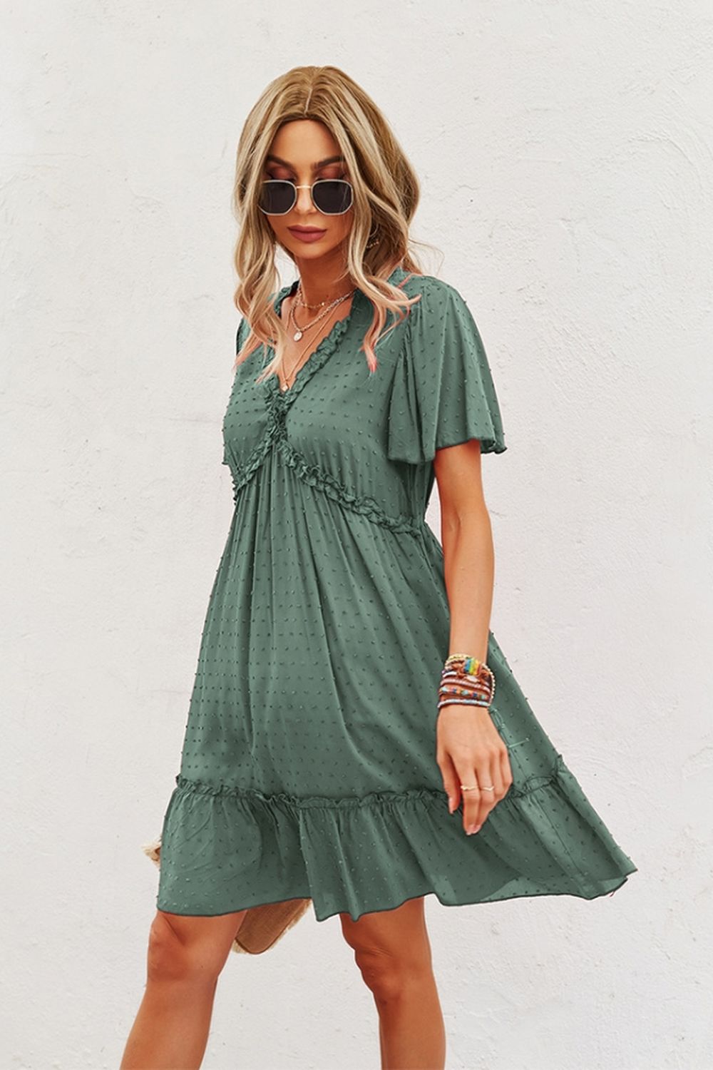 Short Sleeve Solid Color Dress