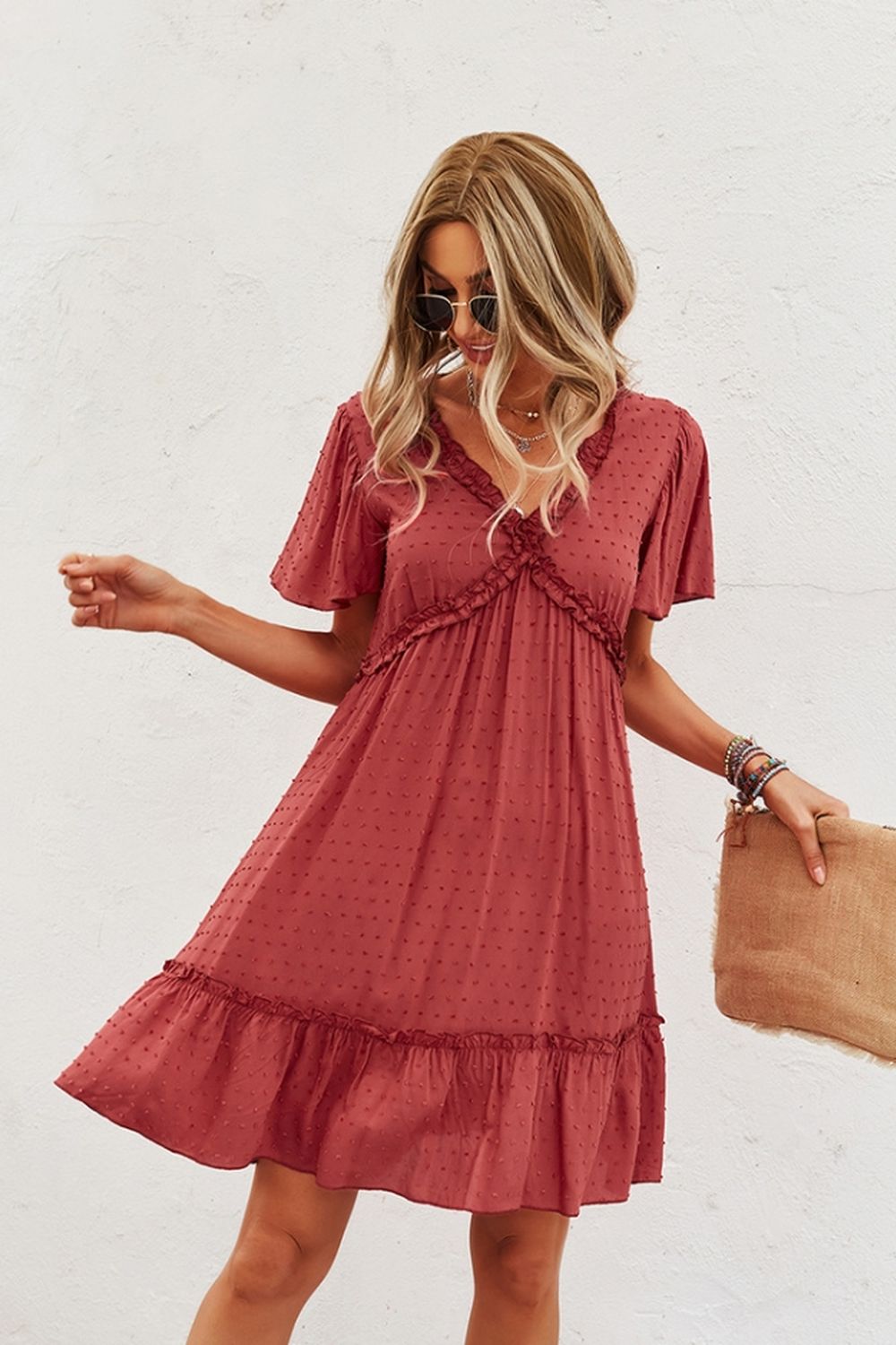 Short Sleeve Solid Color Dress