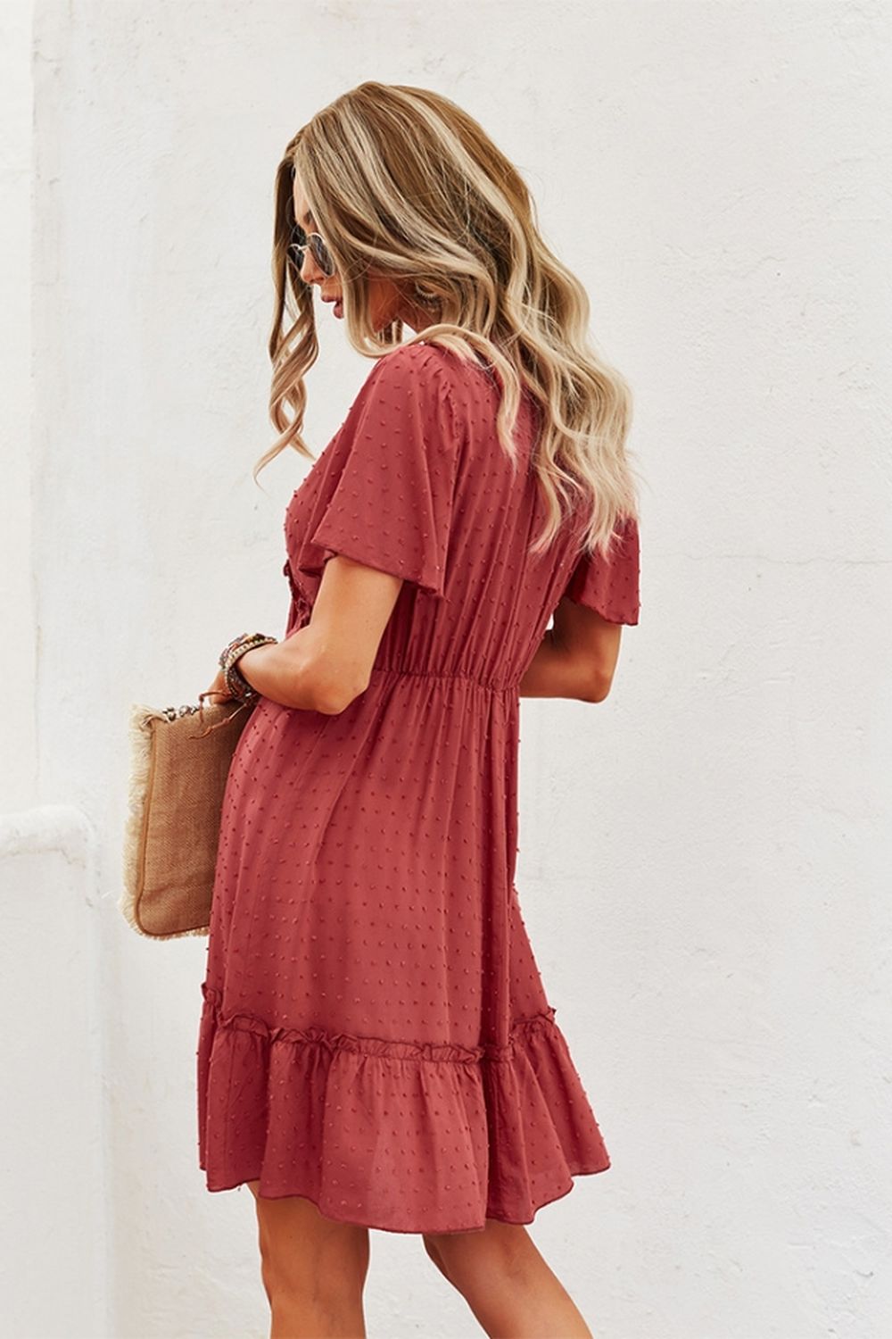 Short Sleeve Solid Color Dress