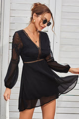 V-Neck Lace Patchwork Halter Dress