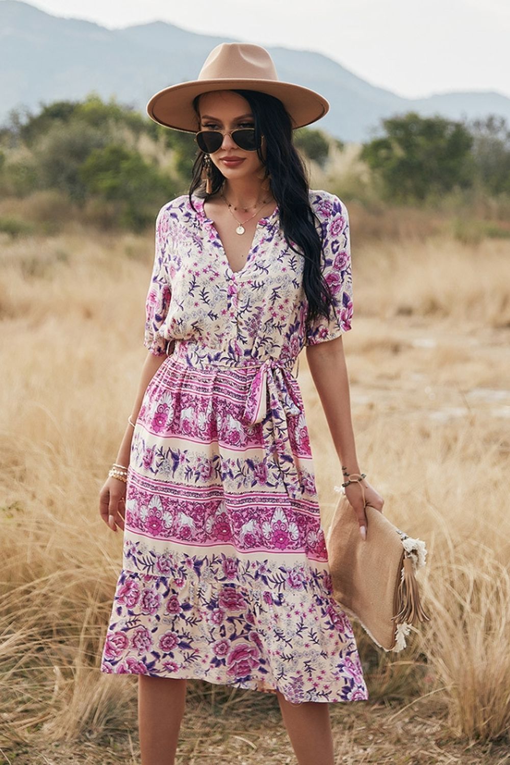 Bohemian V-Neck A-Line Dress