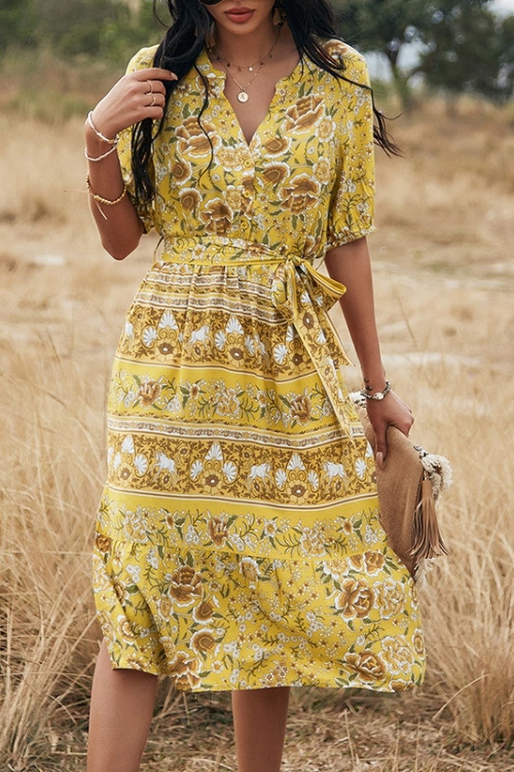 Bohemian V-Neck A-Line Dress